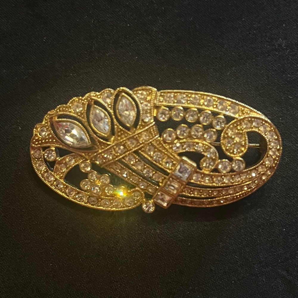 Vintage 1928 Gold and Silver Crystal Brooch
